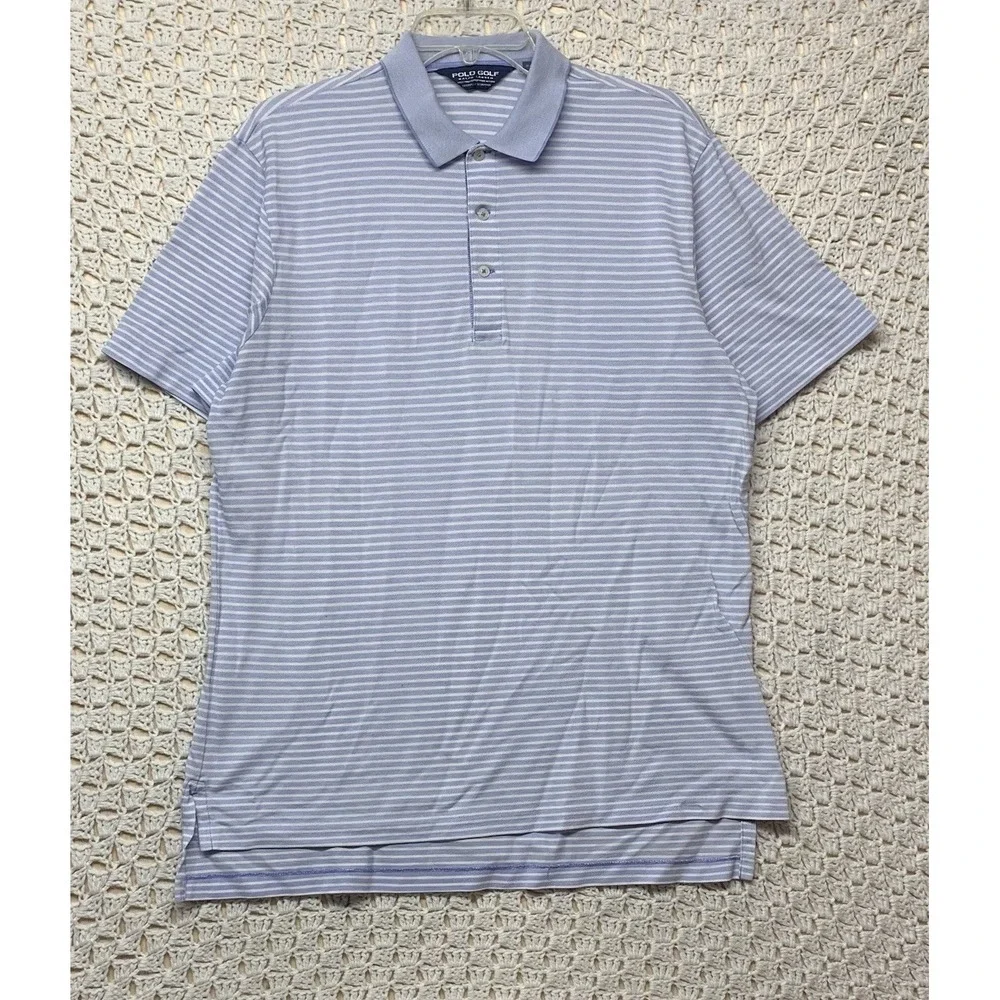 Polo Golf Ralph Lauren Shirt Men's L Blue White Striped 100%Pima Cotton Polo